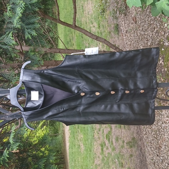 HYACINTH HOUSE Black  Faux Leather Dress Size Medium NWT - Picture 8 of 10
